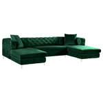 Meridian Furniture - Gail Velvet 3-Piece Sectional, Green - Bring fine living to the forefront with this Gail three-piece sectional. This green-colored sectional features two chaise ends, giving you the room you need to snuggle up and get comfortable on movie night. The upholstery is made from velvet and simply luxurious to the touch. Deep tufting all over the backs and sides of this unit add to its glamorous vibe, while the chromed legs finish off the design on a modern note. This sectional comes with pillows for added comfort and style.