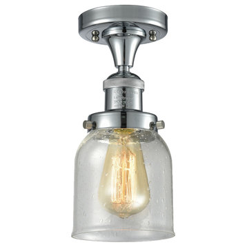 Small Bell 1-Light LED Flush Mount, Polished Chrome, Glass: Seedy