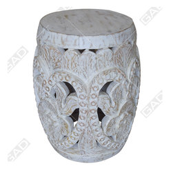 RUSTIC CARVED ROUND STOOL -ANTIQUE AND RUSTIC FURNITURE - Furniture