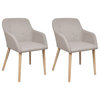 Fabric Dining Chair Set With Oak Legs, Beige, Set of 2