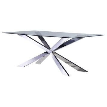 87" Rectangle Glass Top Table, Clear, Silver