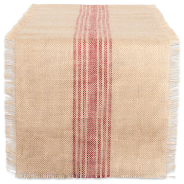 DII Barn Red Middle Stripe Burlap Table Runner 14"x72"