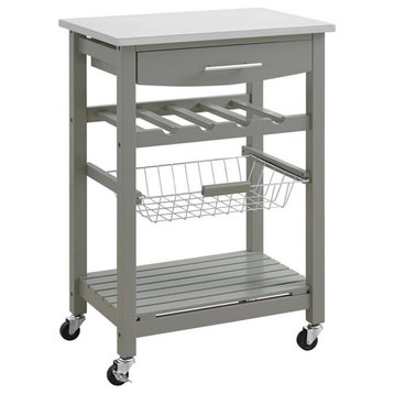 Linon Natalie Wood Stainless Steel Top Kitchen Cart in Gray