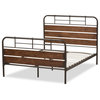 Monoco Industrial Black Finished Metal Coco Brown Wood Full Size Platform Bed