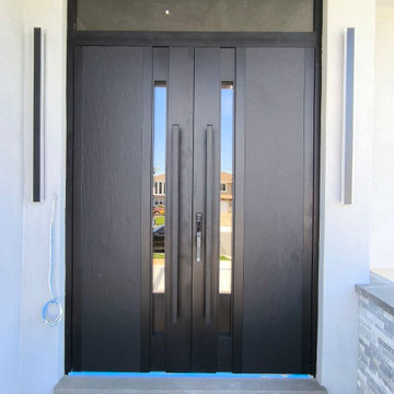 Dekton 0163 Ardesia Nero, double doors with transom; fingerprint smart lock