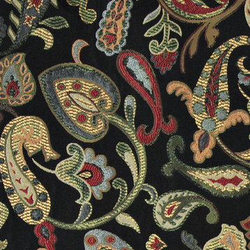 Red Orange Yellow Green Black Paisley Contemporary Upholstery Fabric By The Yard