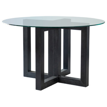 Compass Glass Top Dining Table with Wood Base, Black
