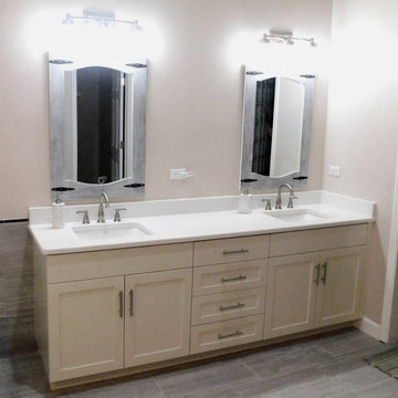 White Duck Shaker Double‑Sink Vanity on Maple
