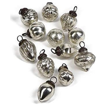 Set of 12 Mini Mercury Glass Ornaments, Available, 3 color, Silver