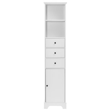 68" Tall Freestanding Bath Cabinet, 3 Drawers and Adjustable Shelf, White