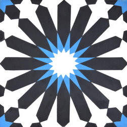 Moroccan Mosaic and Tile House - Alhambra Handmade Cement Tile, Black/Blue, Sample - Wall And Floor Tile