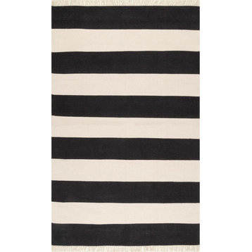 nuLOOM Cotton Ashlee Flatweave Striped Coastal Area Rug, Black, 3'x5'