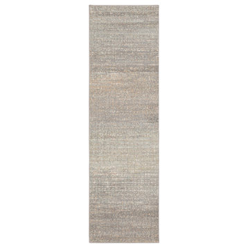 Calypso Faded Solid Gray and  Sage High-Low Pile Area Rug, 2'3"x7'3"