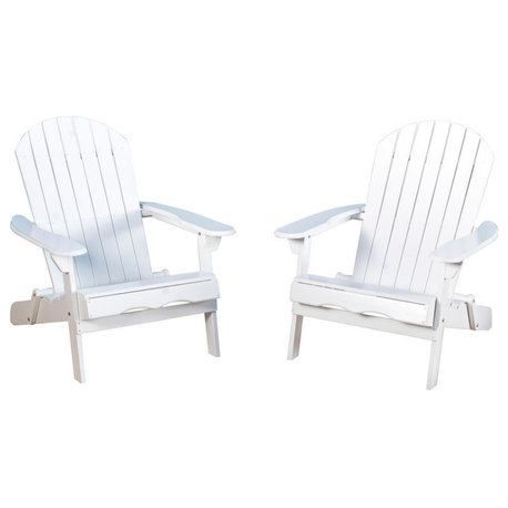 GDF Studio Milan Outdoor Rustic Acacia Wood Folding Adirondack Chair, Set of 2, White