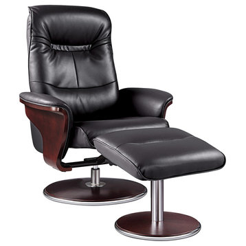 Milano Leather Swivel Recliner and Ottoman, Black