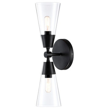 Designers Fountain Norro 5.25" 2 Light Wall Sconce, Black/Clear, D290C-2WS-MB