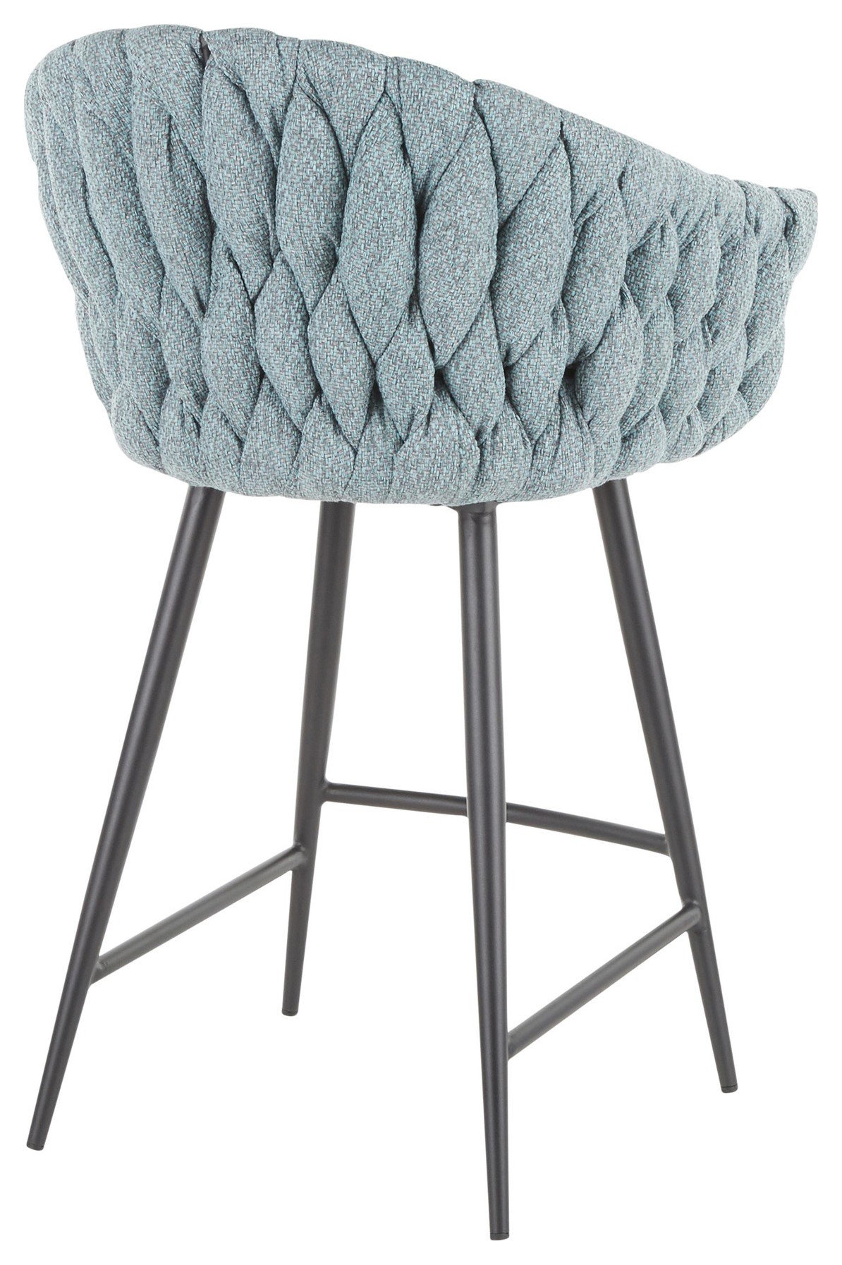 Braided Matisse Counter Stool, Black Metal, Grey PU, Blue Fabric