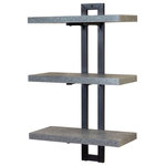 Household Essentials - Jamestown 3 Tier Wall Shelf, Single-Hole Mount Rustic Slate Concrete, Grey Metal - Modern and full of space, these wall mounted shelves can serve a purpose in any room. The earthy tones exude a feeling of welcome, while the extra supports ensure reliability. These wall mounted shelves are supported by not only a metal frame but extra supports underneath. The shelves are lined with a Greystone laminate to match a host of our Greystone Collection. This will make matching various pieces of furniture easy and remove the guesswork. The design remains minimal to pull more attention to the items shelved than the shelf itself. This shelf is hung by a single hole in the back of the metal frame. This feature ensures the least amount of wall blemishes, with easy set-up and take-down. The low footprint may be especially useful to renters in apartments and larger homes looking to decorate without making too many holes. Great for displaying a variety of items, this can be used to shelve pictures, small house plants, knick-knacks, books, movies, toiletries and more. Mount this shelf in the living room, bathroom, bedroom or any lounge area. This shelf is perfect for anyone looking to display items on their walls without leaving a substantial footprint.