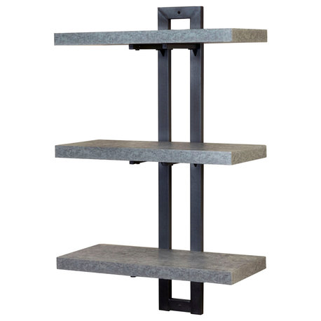 Jamestown 3 Tier Wall Shelf, Single-Hole Mount Rustic Slate Concrete, Grey Metal