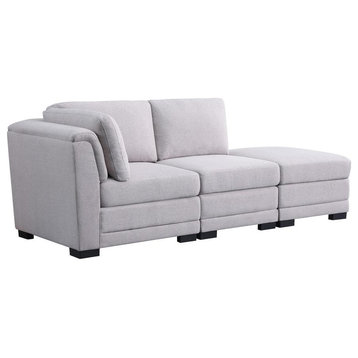 Kristin Light Gray Linen Fabric Reversible-Sofa With Ottoman