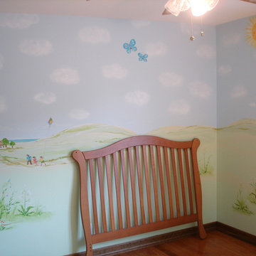 Custom Mural. Baby Room. Farm, fields and wild flowers theme.