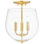 Mitzi by Hudson Valley Lighting - Bobbi 3-Light Semi Flush Mount, Aged Brass - Need a little romance in your life? Bobbi is the perfect antitode, serving up major style in fine feminine form. This three-light flush mount features a cloche-style silhouette in hand-blown glass. Her metal frame is deceivingly dramatic, changing form based on the finish you choose. Aged brass feels vintage, old bronze, industrial, and polished nickel, modern.