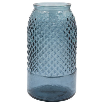 Round Embossed Reclaimed Glass Jar, Blue