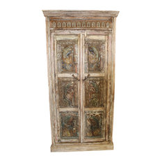 Mogul Interior - Consigned Antique Old Vintage Architectural remnants Wooden Wardrobe Armoire - Armoires and Wardrobes