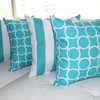 2" Vertical Stripe Ocean And Linked Ocean Aqua Outdoor Throw Pillow, Set of 4