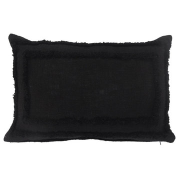 Modern Tufted Solid Black Throw Pillow, 16" X 24"