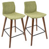 LumiSource Cabo Counter Stool, Walnut and Green, Set of 2