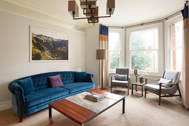 Example of a 1960s carpeted living room design in London