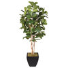 Artificial 7' Fiddle Leaf Tree, Black Metal Pot