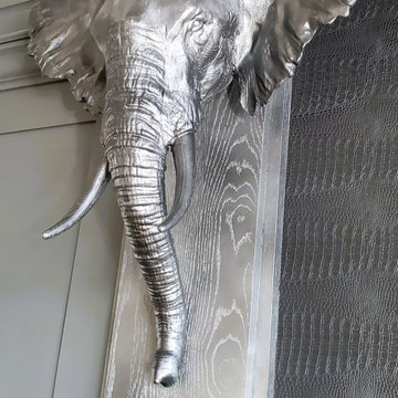 Formal Living Room Fireplace-Custom Elephant Sculpture