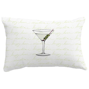 Martini Glass Text Fade Geometric Print Pillow, Light Green, 14"x20"