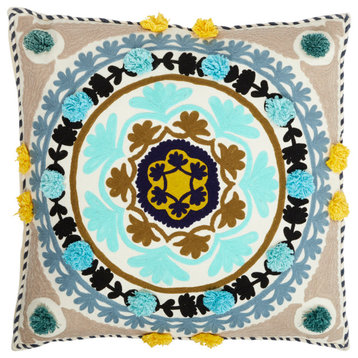 E"xtra Large Square Decorative Gold and Blue Throw Pillow