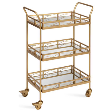 Ketia Metal Tray Bar Cart, Gold 23x13x35