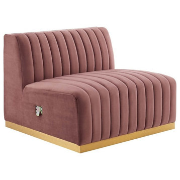 Modway Conjure Channel Tufted Performance Velvet Armless Chair - Gold/Dusty Rose