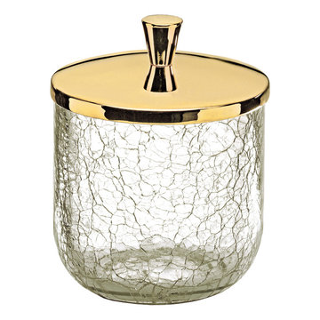 MD Luxo Crackled Crystal Glass Cotton Jar. Gold.