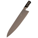 Master Grade - I.O. SHEN Chef Knife, Kitchen Knife, Cutting Knife, 12″ / 300 mm - Introducing the The largest of all the I.O. Shen Chef’s Knife, expertly engineered for optimal balance and comfort. This chopping knife will tackle any task with ease Nicknamed ‘Excalibur’, enhancing your culinary experience. Utilizing our innovative Triplex Steel Technology, the blade features a super hard core (Rockwell 62°) enveloped in softer stainless-steel layers (Rockwell 10°), ensuring exceptional durability and performance. Each Master grade chef knife is handcrafted with precision, boasting a 15° edge for effortless cutting. The Tai Tang handle, inspired by the "Yin Yang" philosophy, enhances stability, and adds an artistic flair, while its heat-resistant ebonite construction ensures both strength and functionality. With an average of 7 hours of hand finishing, the I.O. Shen kitchen knife promises unmatched quality for every kitchen. For optimal longevity, hand wash your knife after use.