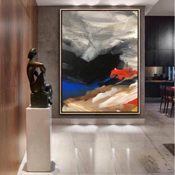 "Cloudy" 60x40 IN blue white abstract Art Large Modern Painting MADE TO ORDER