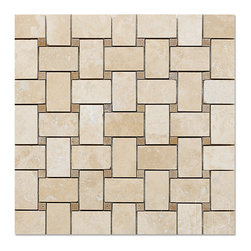White Travertine Basketweave Mosaic with Noce Travertine Dots - Home Decor