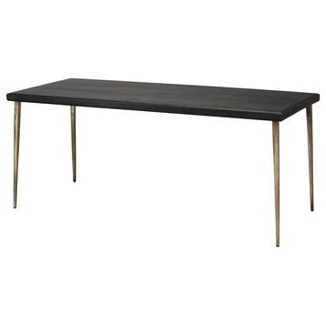 Modern Minimalist Wood Iron 72" Dining Table 8 Seat Rectangle Black Silver