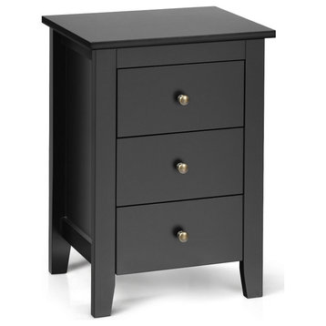Nightstand End Beside Sofa Table Cabinet W/ 3 Drawers Bedroom Furniture Black