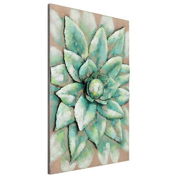"Succulent 2" Mixed Media Iron Hand Painted Dimensional Wall Art