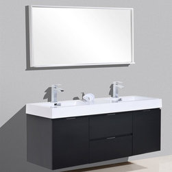 60 inch Wall Mount Double Sink Modern Bathroom Vanity Black Finish - Bathroom Vanities And Sink Consoles