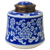Oriental Handmade Blue White Porcelain Metal Lid Container Urn Hws1745