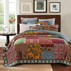 DaDa Bedding Dark Elegance Cotton Real Patchwork Bohemian Quilted Bedspread Cove - Quilts And Quilt Sets