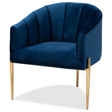 Glam & Luxe Navy Blue Velvet Fabric Upholstered Gold Finished Accent Chair