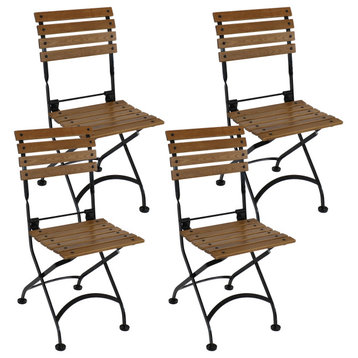 Sunnydaze European Chestnut Wooden Folding Bistro Side Chair, Set of 4
